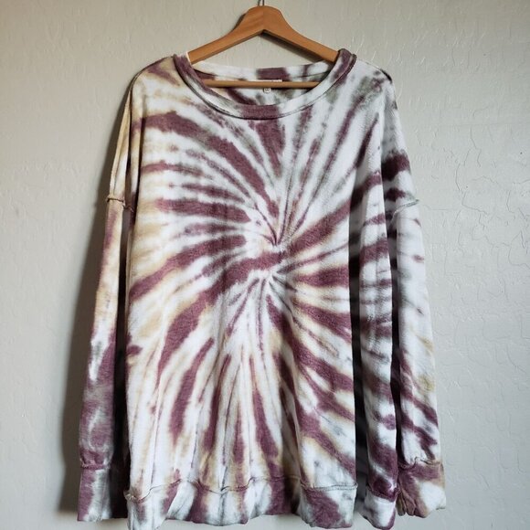 Easel Oversized Tie Dye Drop Shoulder Sweater Raw Edge Multicolor Womens Medium - Picture 1 of 9